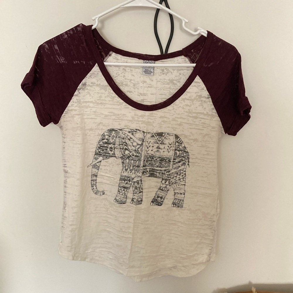 Women's Burgundy and Cream Elephant Print Top